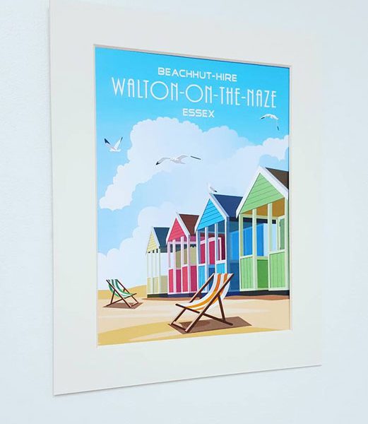 Mounted Beach Hut Print